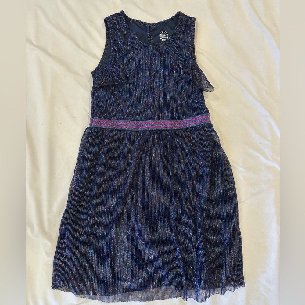 Wonder Nation Shimmering Navy Dress with Pink Accents